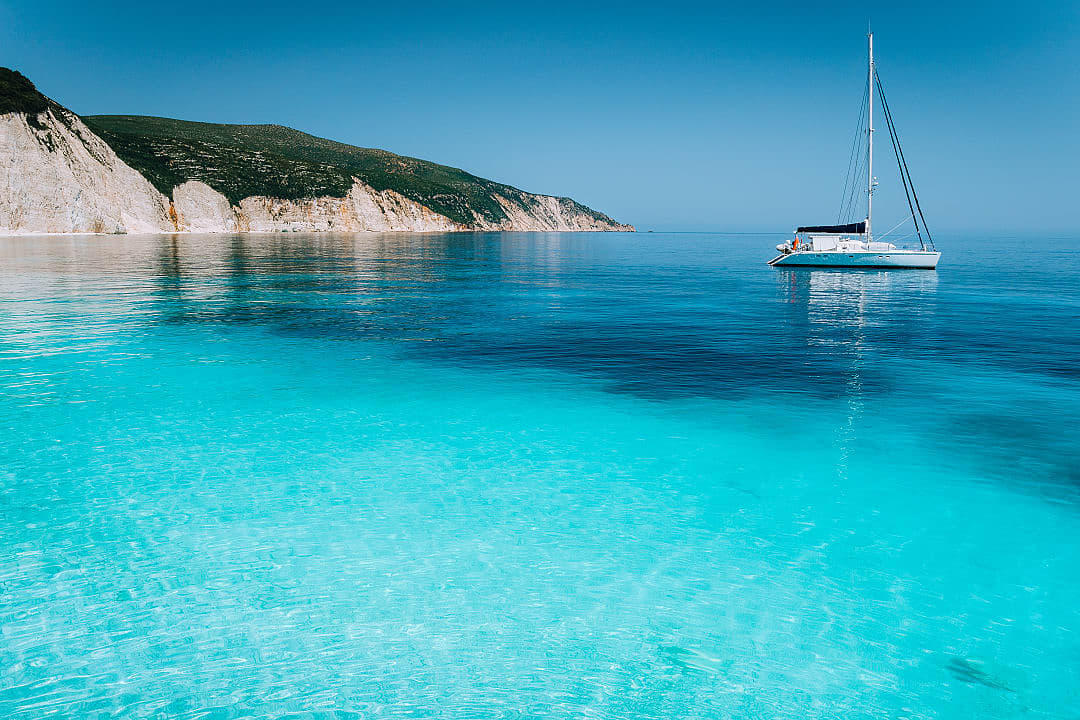 Sailing catamaran on Kefalonia island, Greece