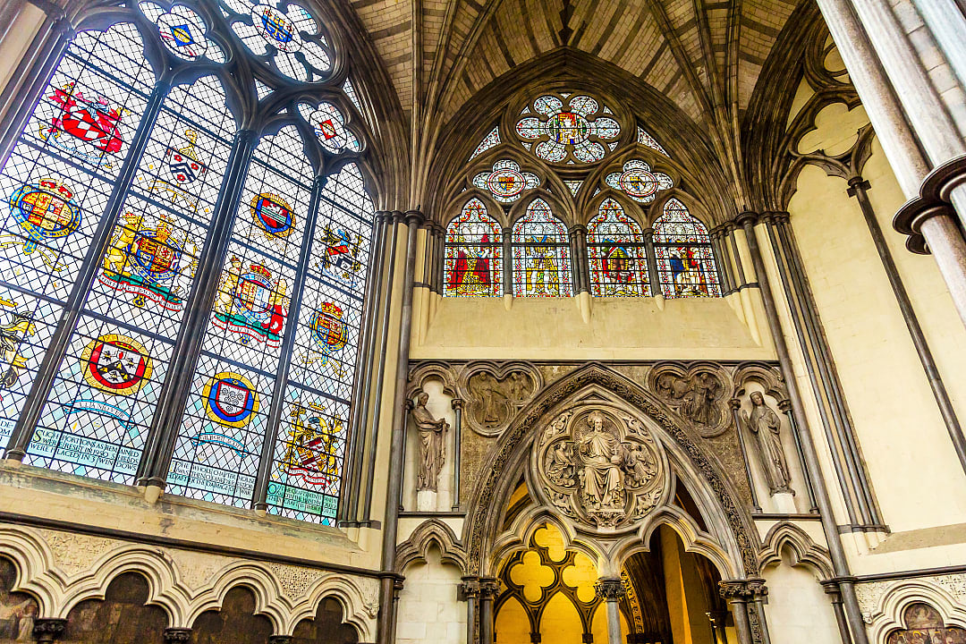 13th century chapter house of Westminster Abbey church in London, England