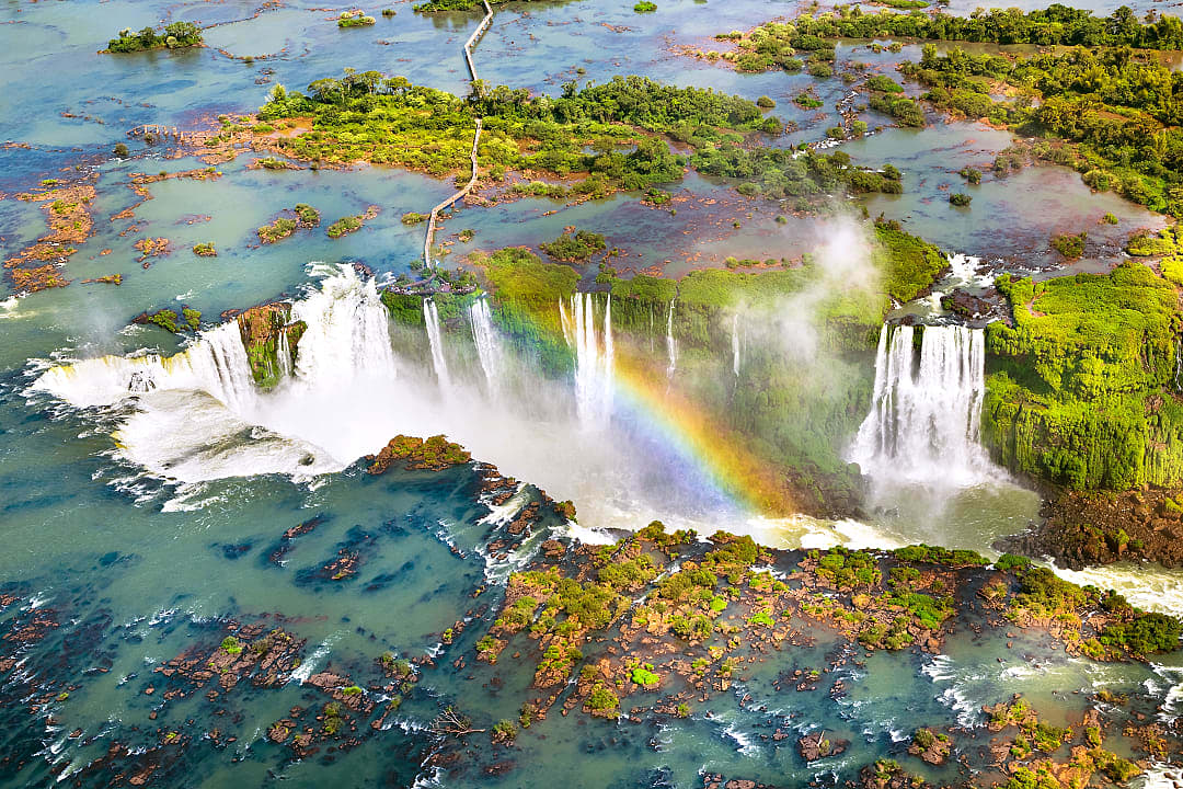 Aerial view of Devil’s Throat in the Iguazu Falls