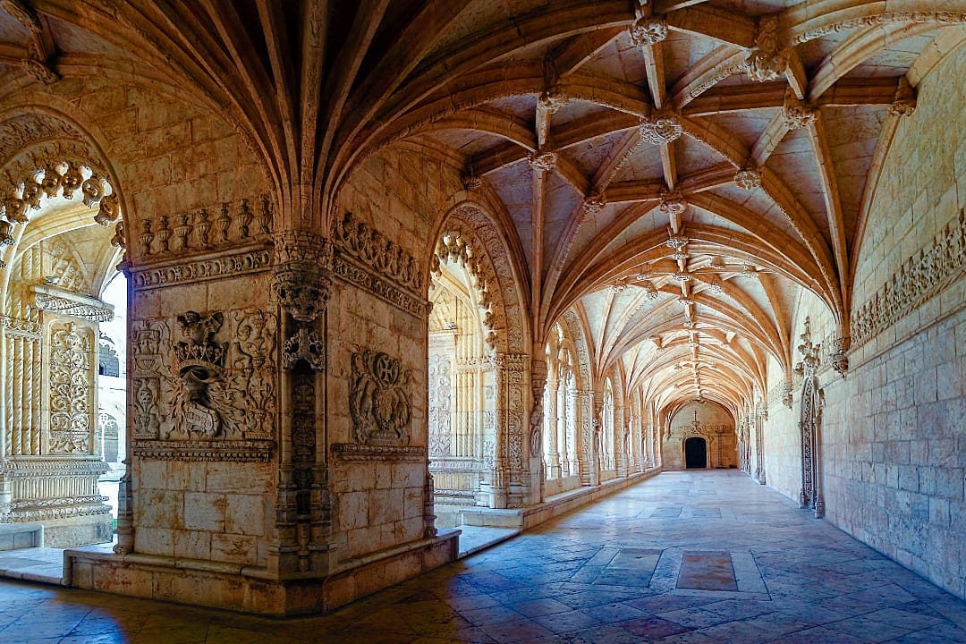 Cloister of the Jeronimos Monastery in Belem, Lisbon, Portugal 
