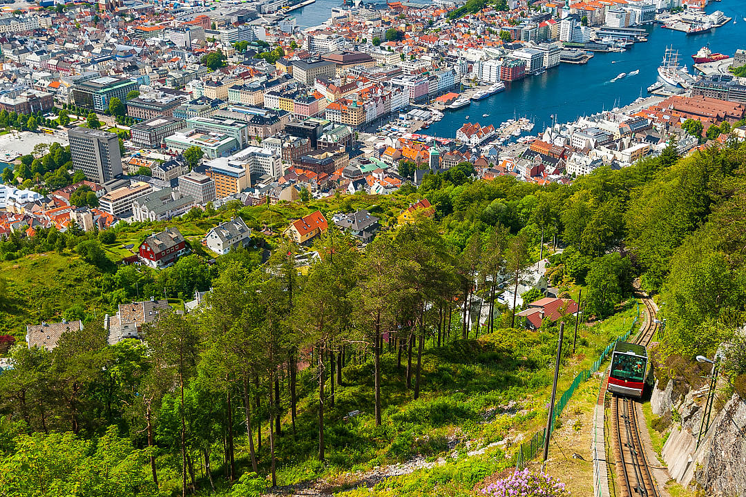The Bergen line train and town in Norway