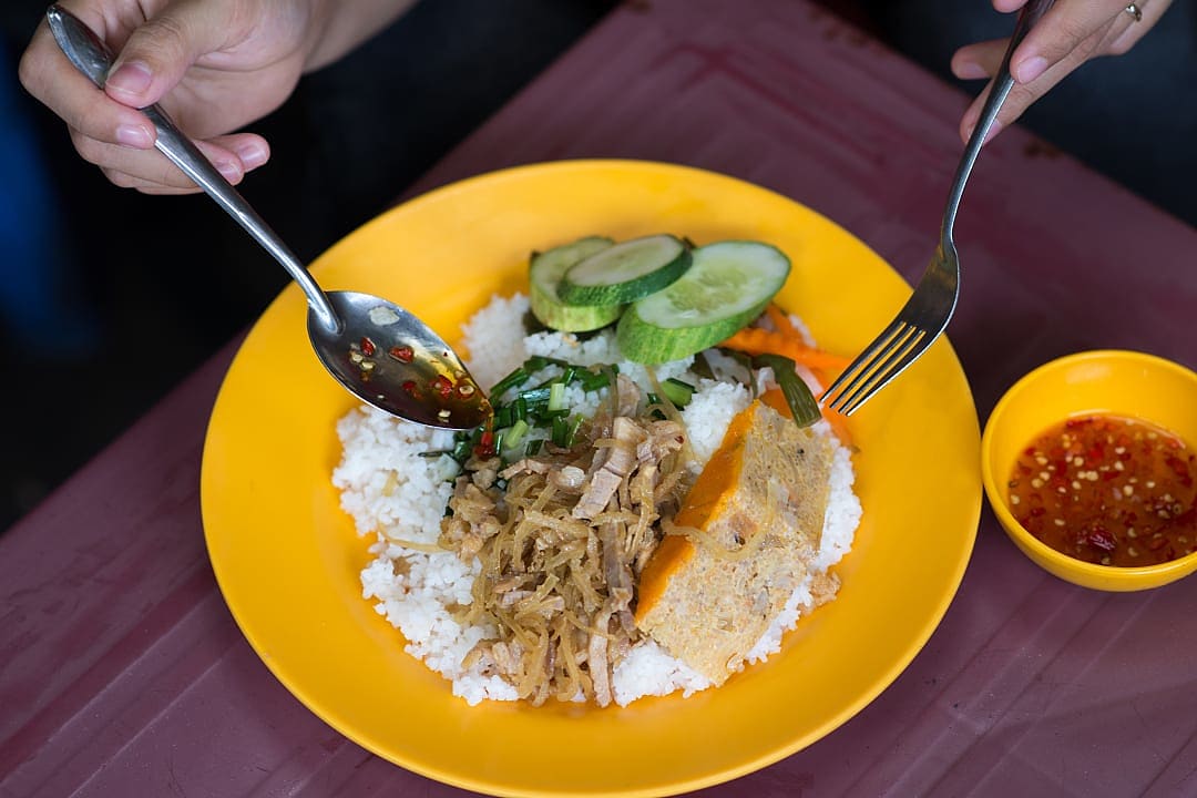 Vietnamese com tam broken rice and pork