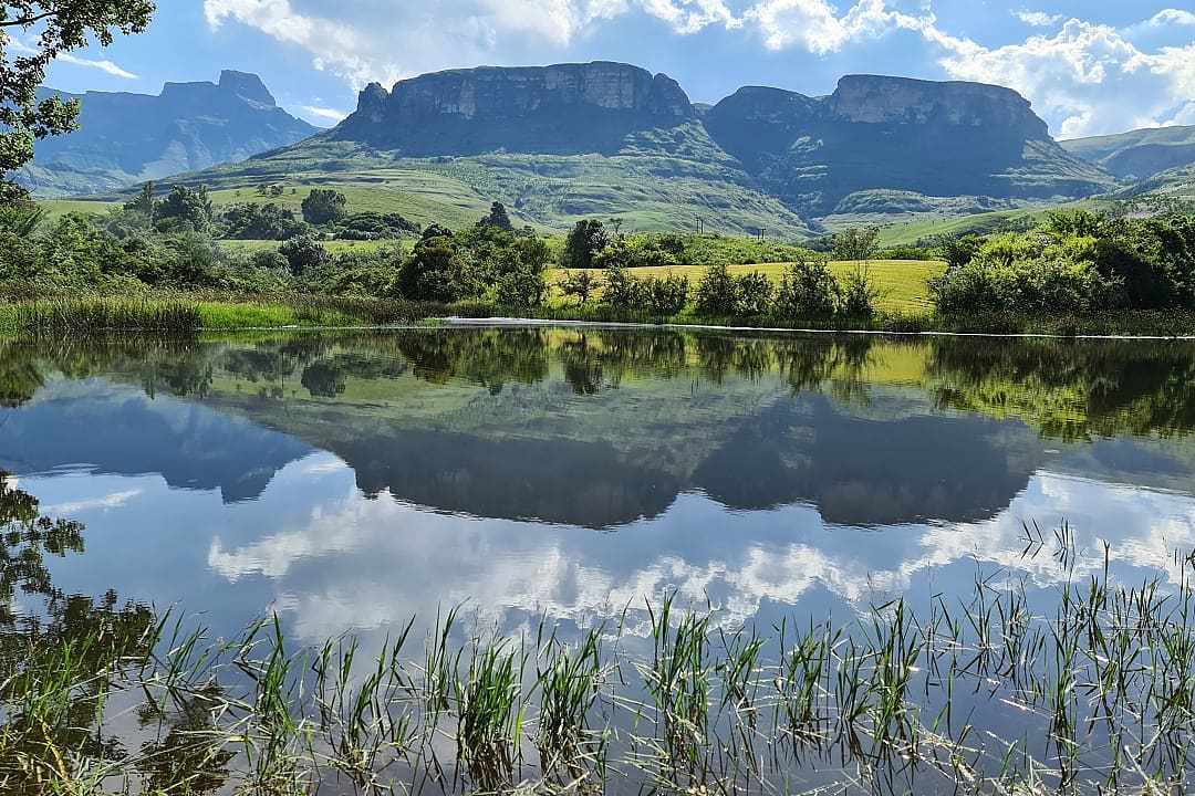A scenic landscape of the Drakensberg mountains, South Africa.