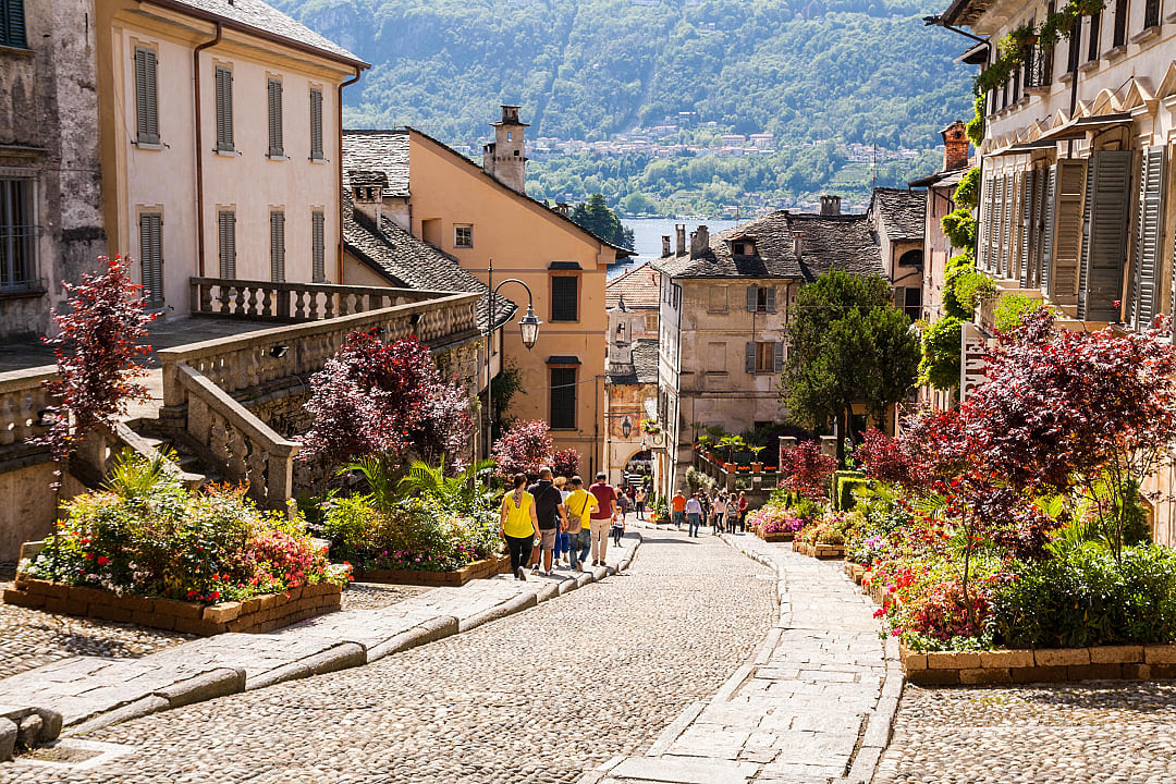 Streets and historic center of Lake Orta in Italy