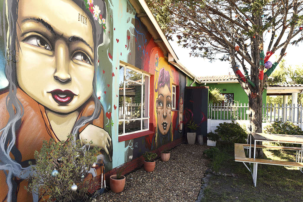 Traditional murals on houses in Cape Town, Africa