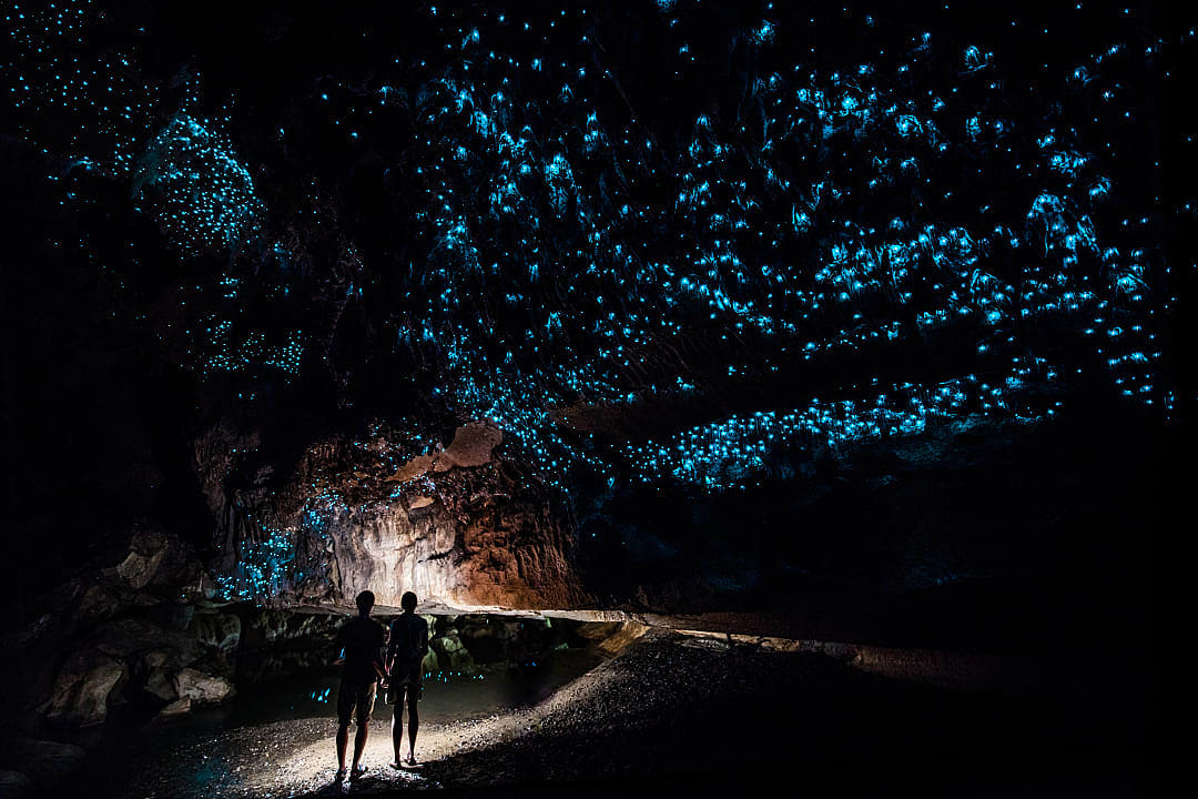 A glowworm cave in Waitomo, New Zealand