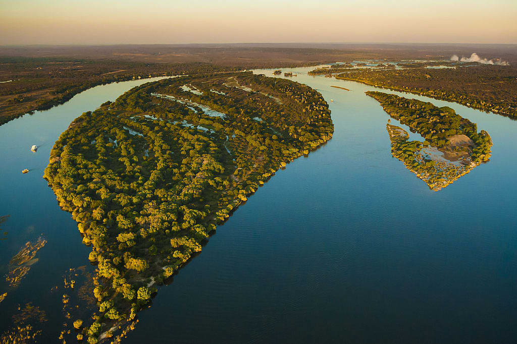 An aerial view of the Zambezi river