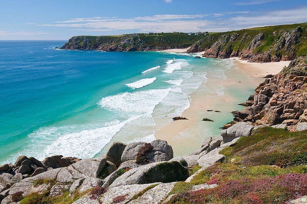 Porthcurno Beach in Cornwall on the South Coast of England