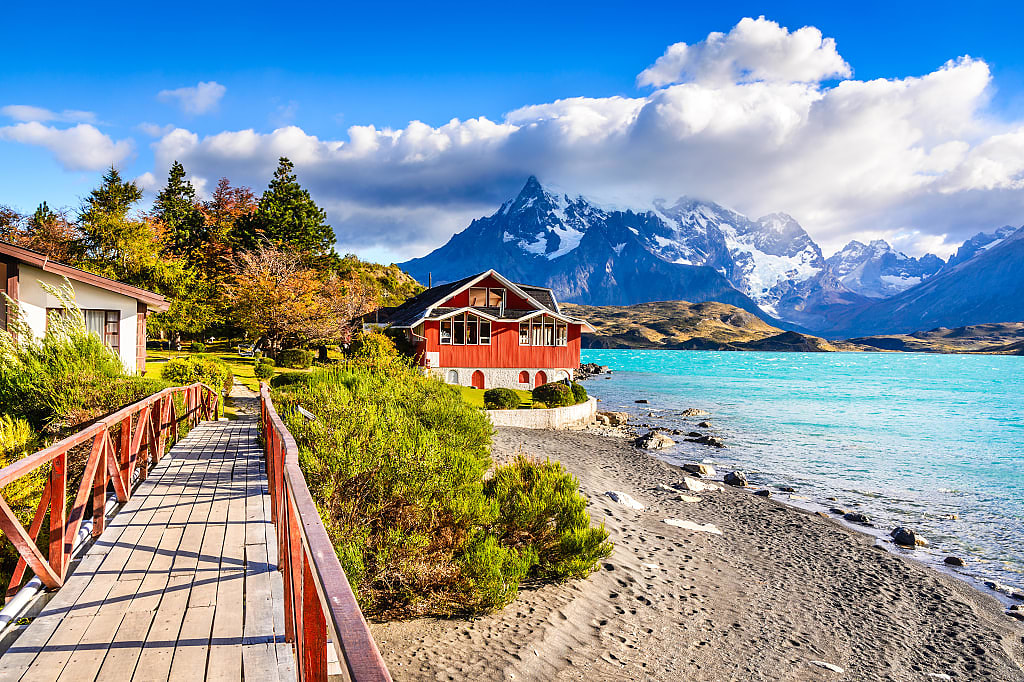 Lake Pehoé in Torres del Paine National Park in in the Magallanes Region of southern Chile