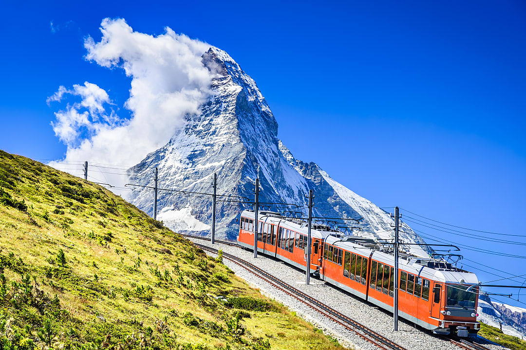 Mountain rack railway leading from Zermatt to Gornergrat