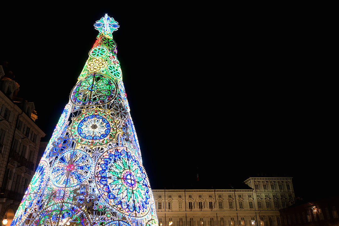 Christmas lights at Piazza Castello in Turin, Italy