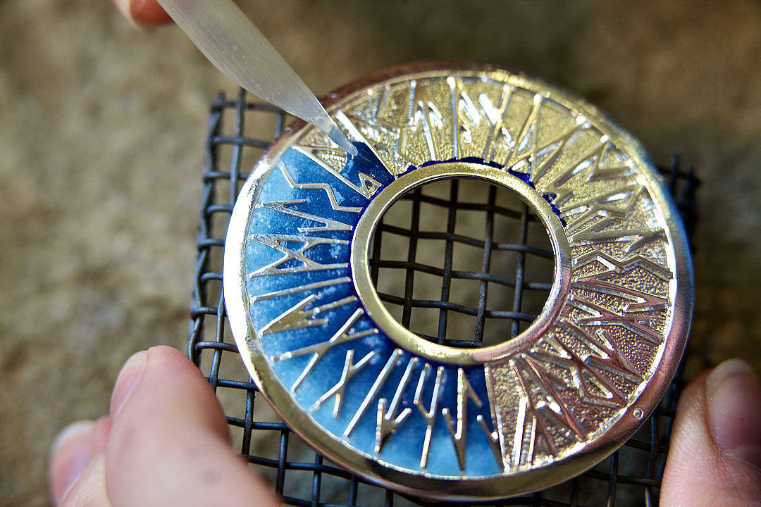 Silver engraving at Sheila Fleet in Edinburgh, Scotland