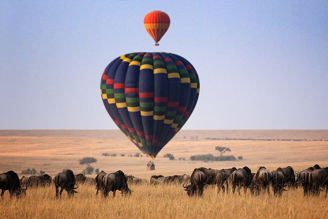 Hot air balloon over the Maasai Mara in Kenya.
