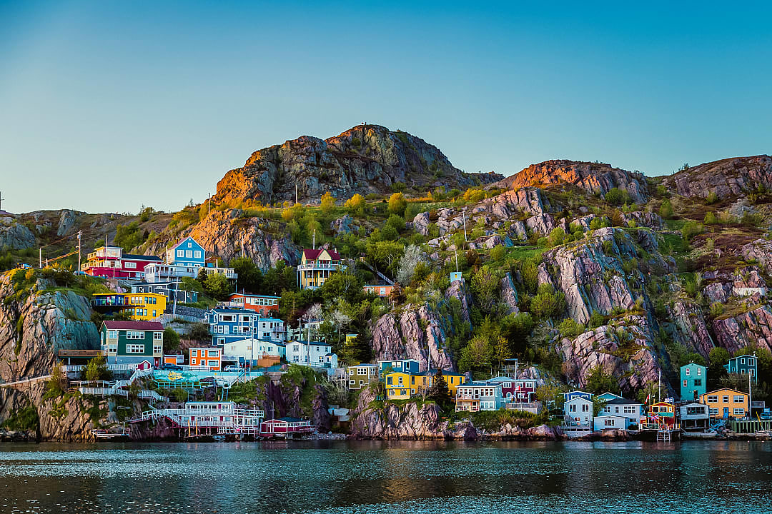 Houses along the rugged coastline of St John's in Newfoundland and Labrador, Canada
