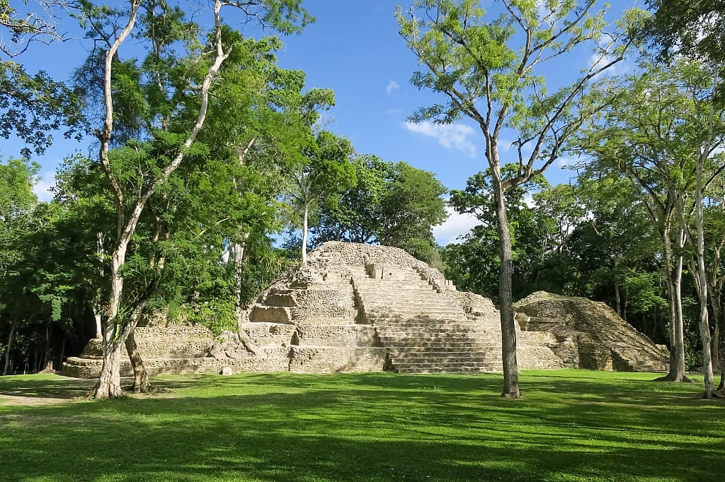 Mayan pyramid in archeological reserve Cahal Pech near the town of San Ignacio, Belize