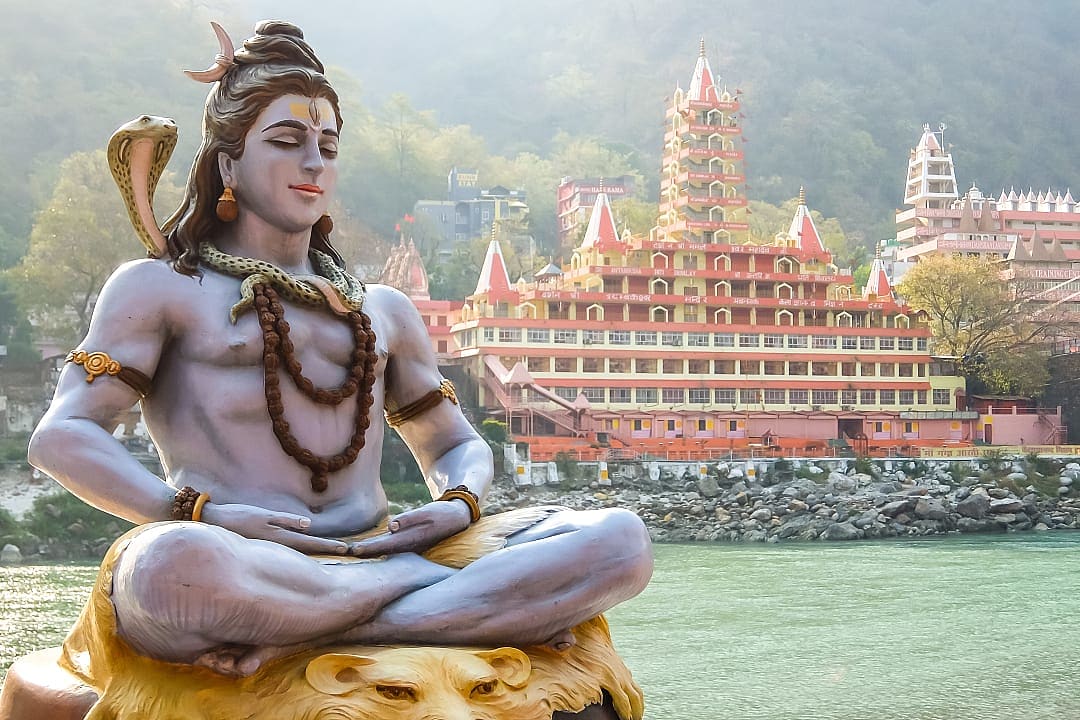 Shiva statue on the riverbank of Ganga in Rishikesh, India