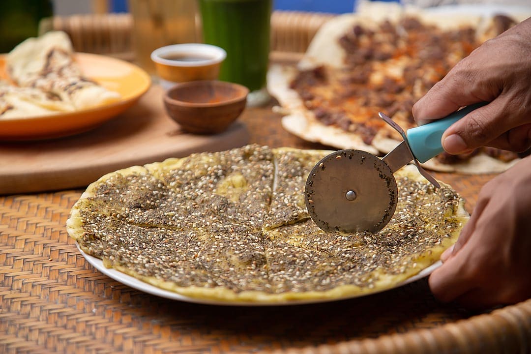 flatbread topped with zaatar and olive oil