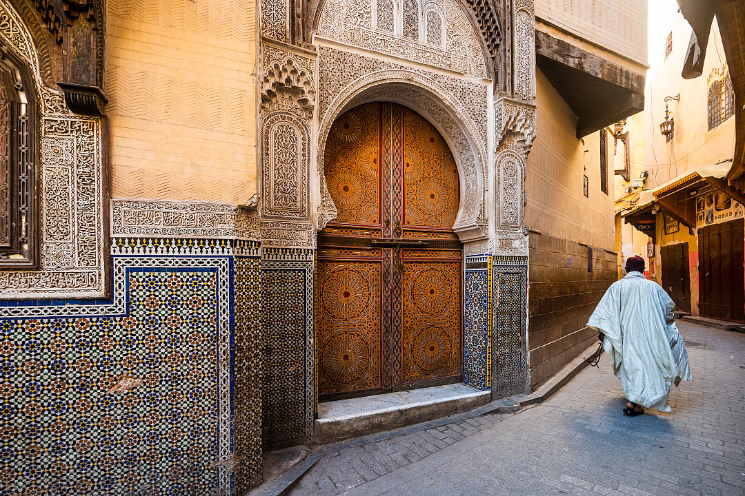 Ancient streets of the Fez Medina in Morocco