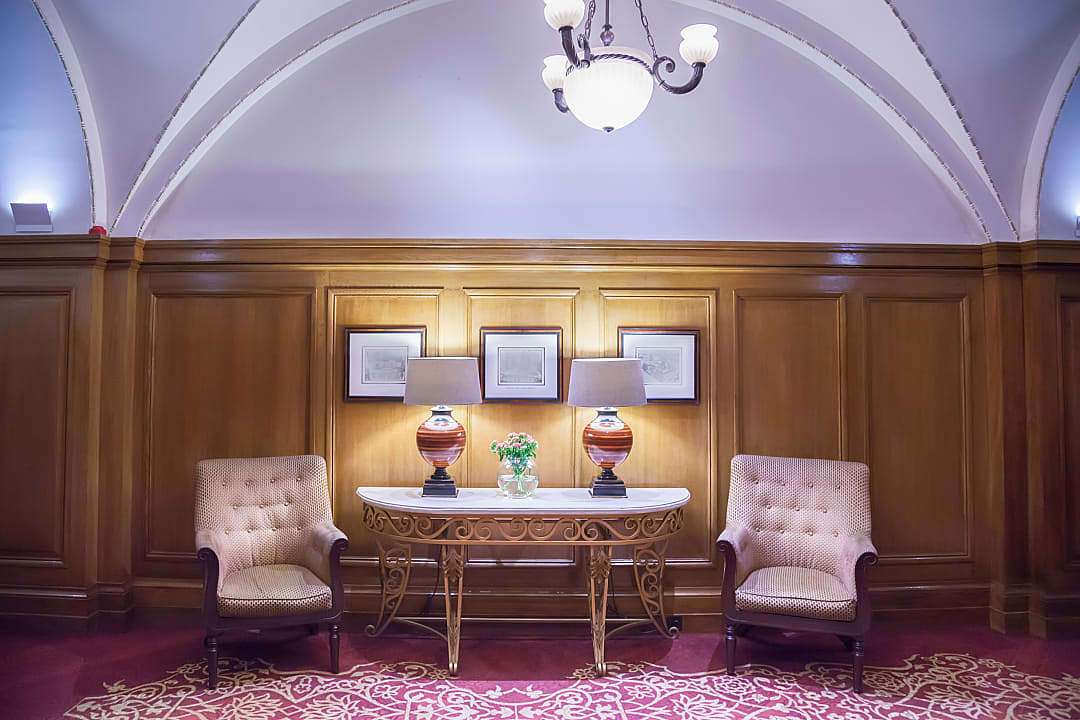 Lobby room in classic hotel in London.
