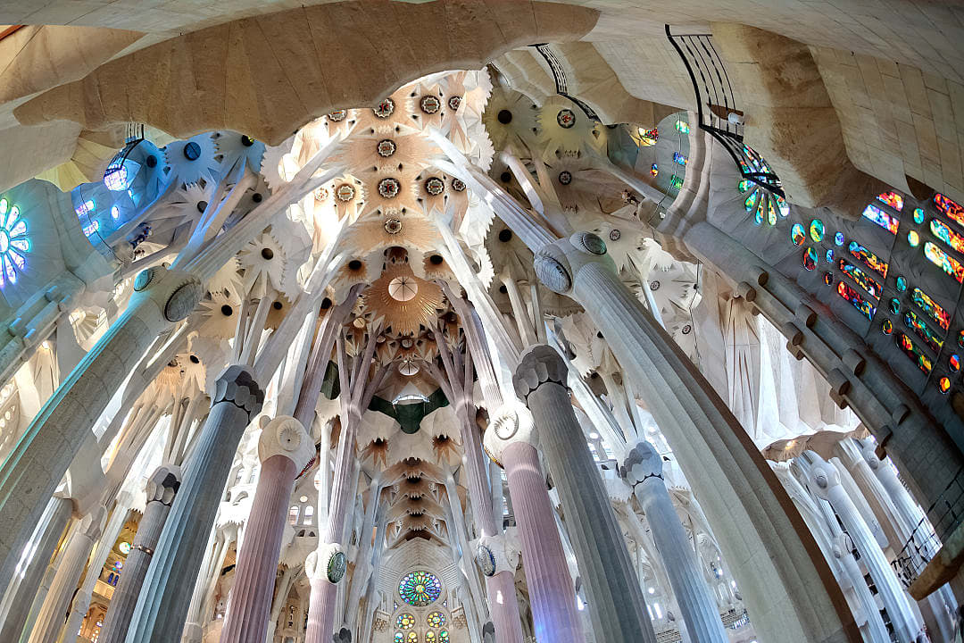Architectural interior of Gaudi's La Sagrada Familia