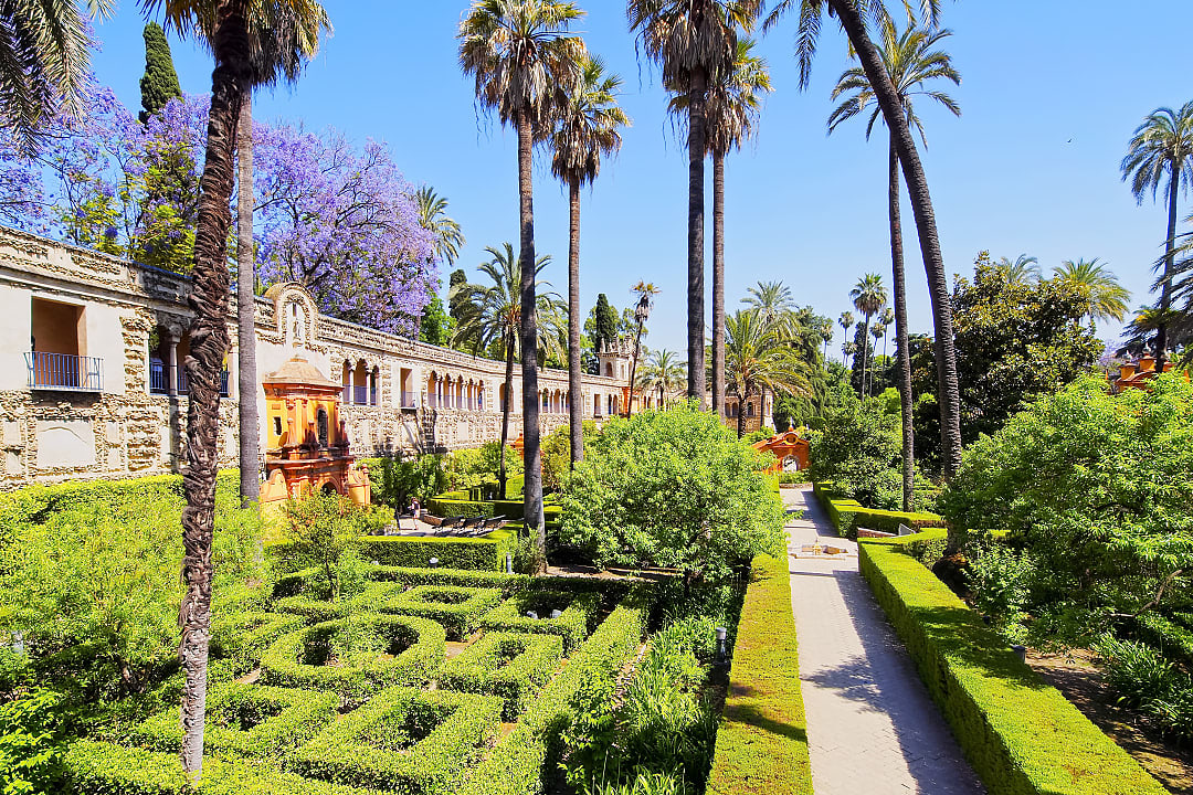 Gardens in Reales Alcazares in Seville, Spain