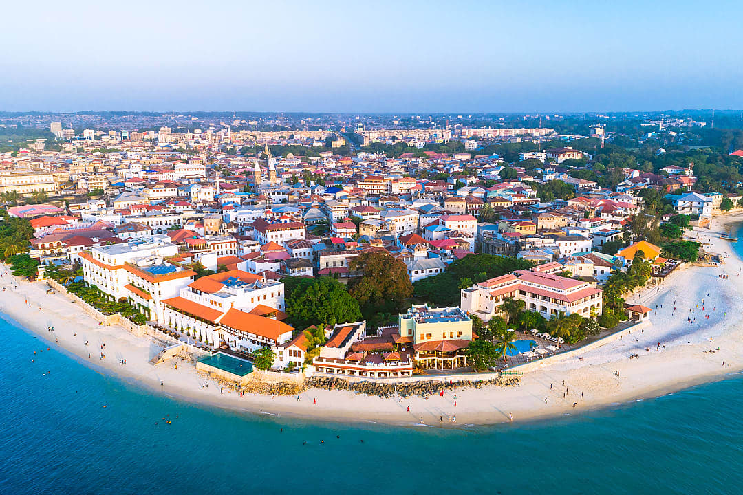 Aerial view of Stone Town in Zanzibar Island