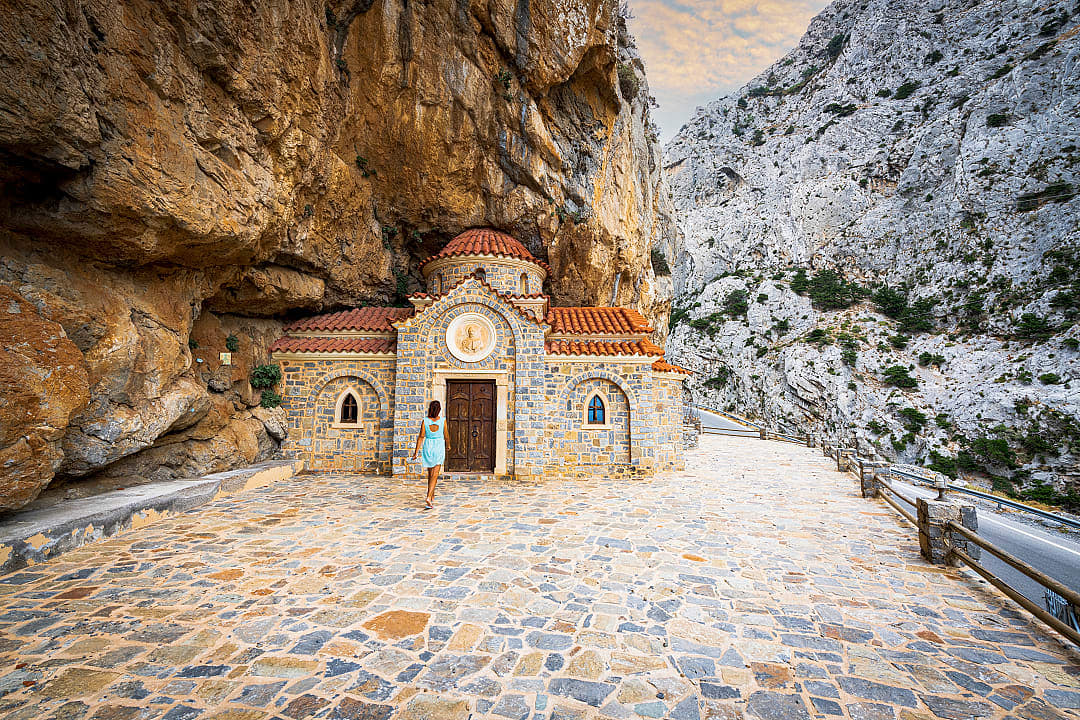 Agios Nikolaos Church carved into rocks in Kotsifou, Greece.
