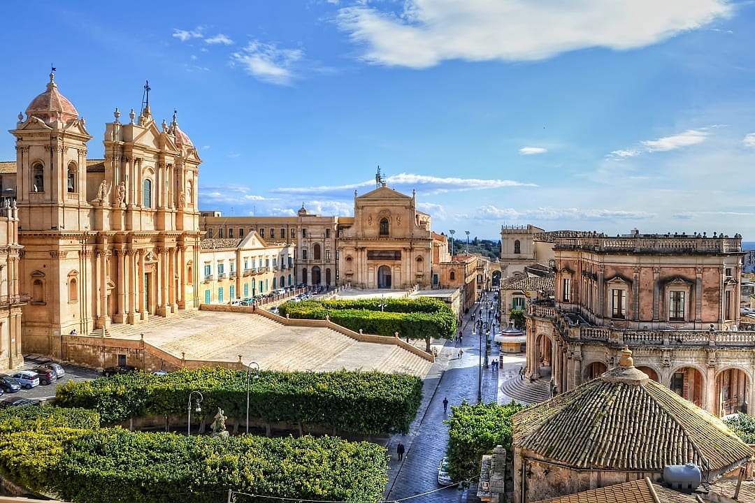 Town of Noto and Cathedral in Sicily, Italy