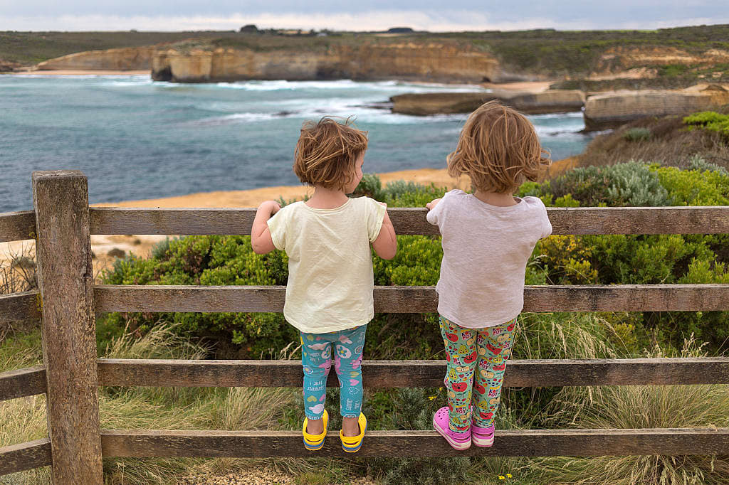 Children enjoying the beach view in Victoria, Australia.