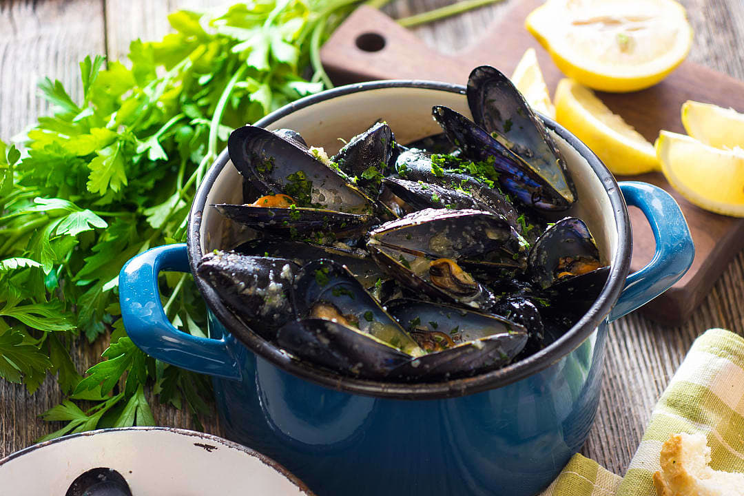 Scampi cooked a la buzara, a traditional Croatian method.