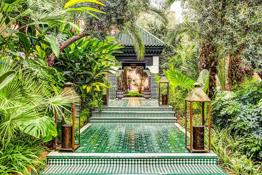 Garden courtyard at La Mamounia in Marrakech, Morocco