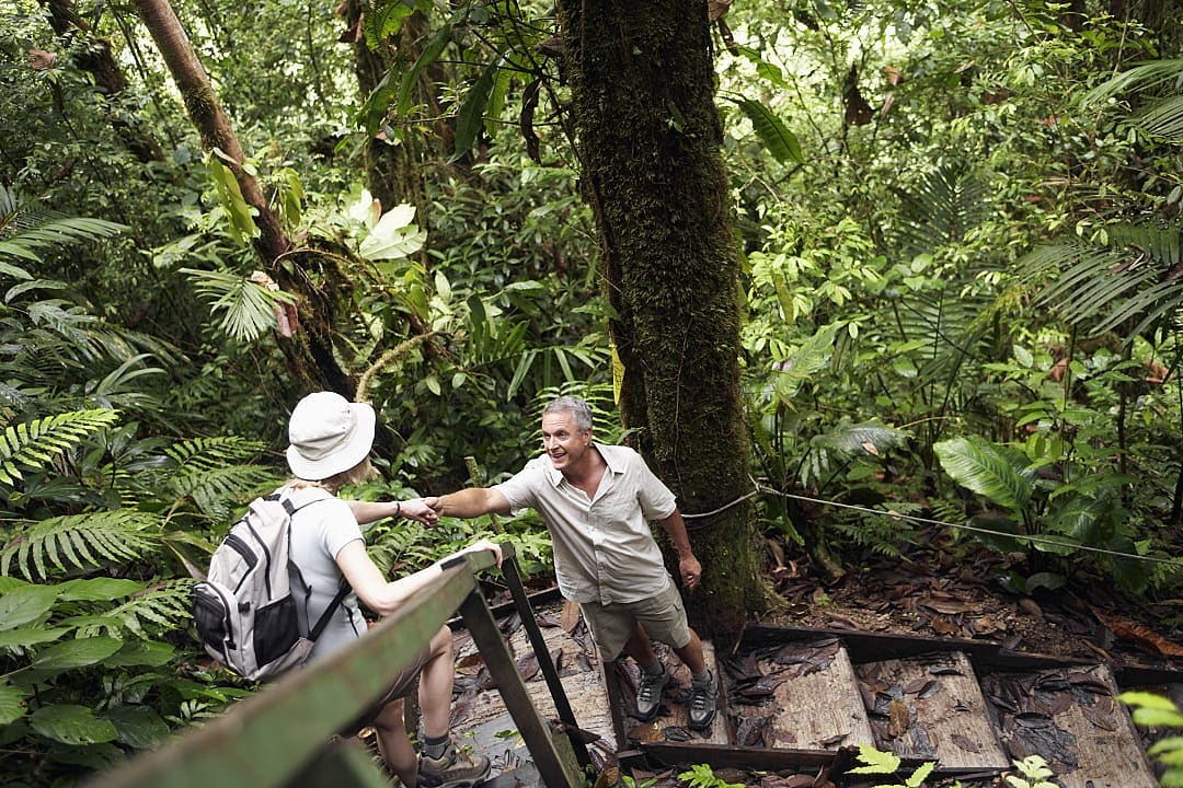 Mature senior couple hiking in Costa Rica