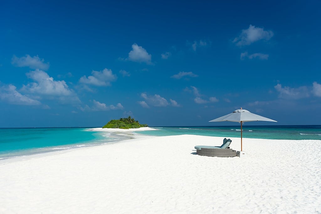 Private white sand beach in the Maldives