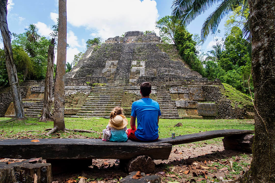 Father and daughter at Lamanai Mayan Ruins in Belize