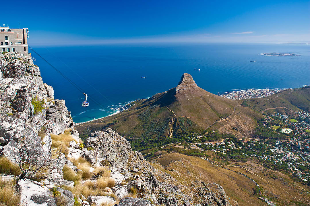 Cable car going up Table Mountain in Robben Island in Cape Town, South Africa
