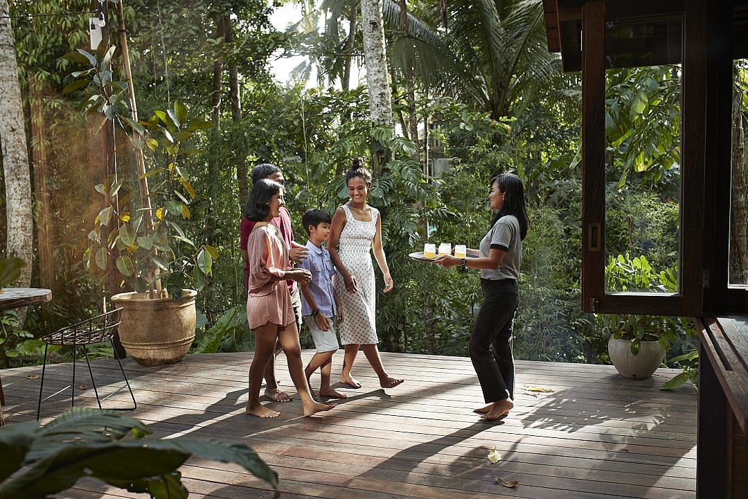 Family at a resort in Bali