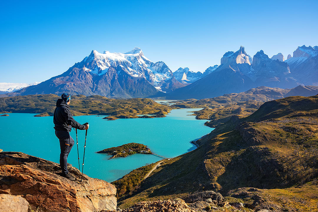 Hiker in Torres del Paine National Park, Patagonian Chile