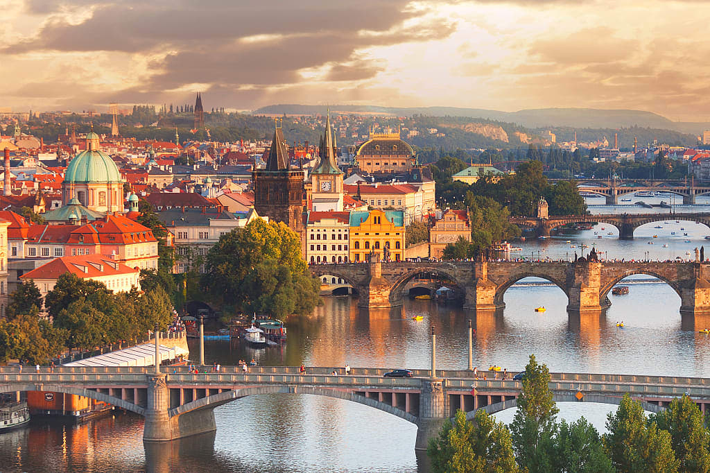 Vltava River and bridges in Prague, Czech Republic