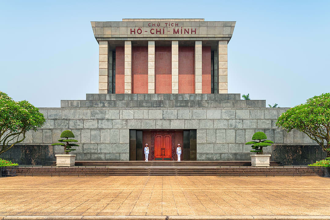 Soldiers guarding Ho Chi Mihn Mausoleum in Hanio, Vietnam