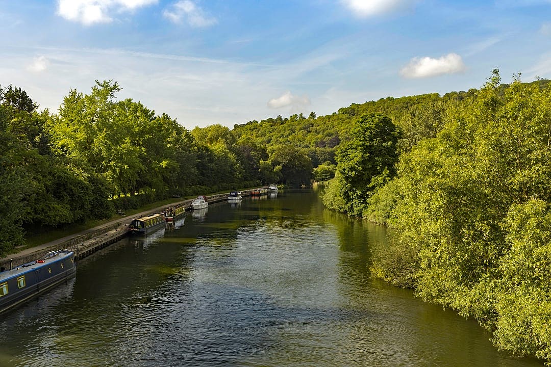 Boats on Thames River, Oxford Canal, England.