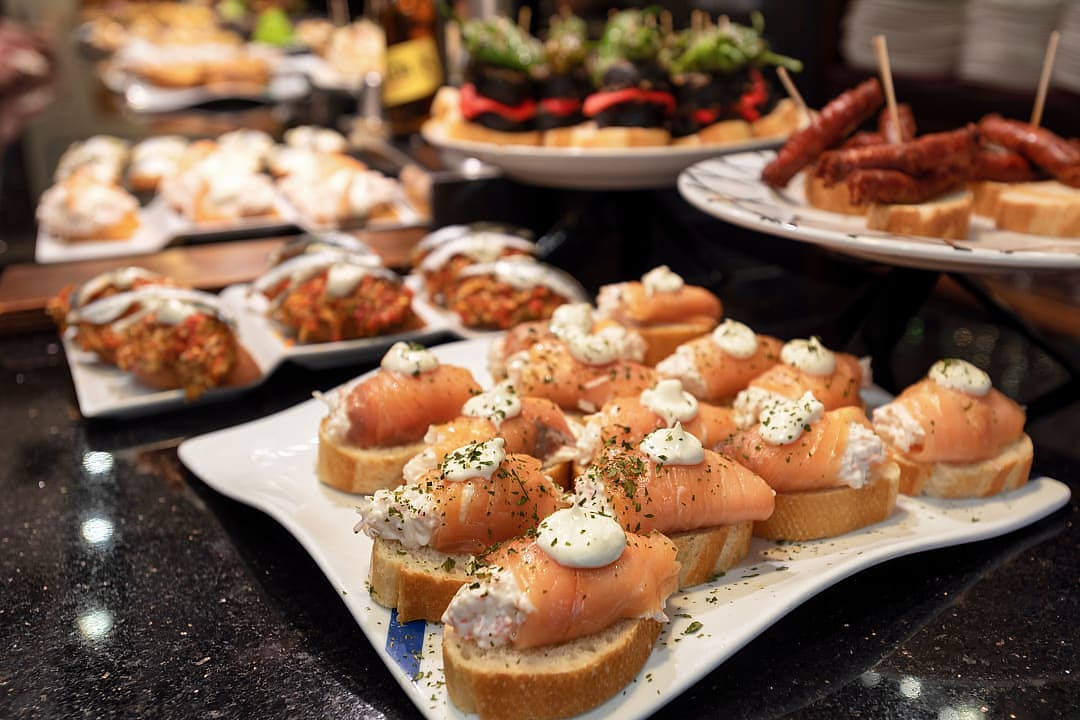 Various pintxos or tapas at a bar in San Sebastian, Spain