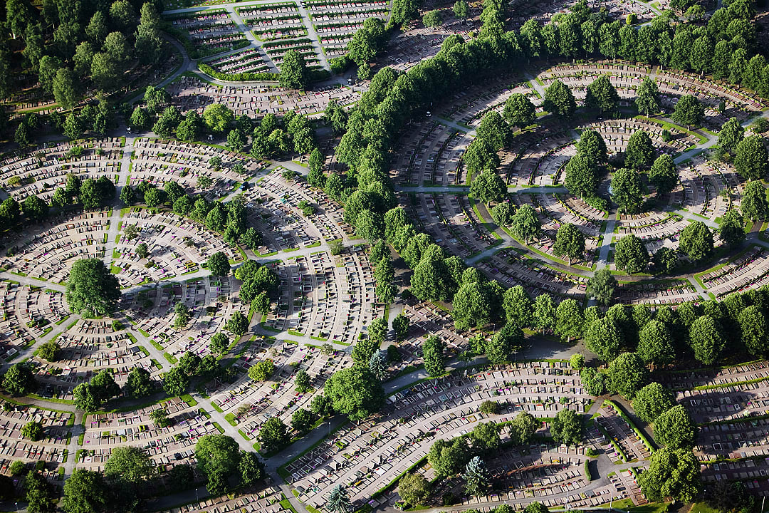 An aerial view of Churchyard in Gothenburg, Sweden