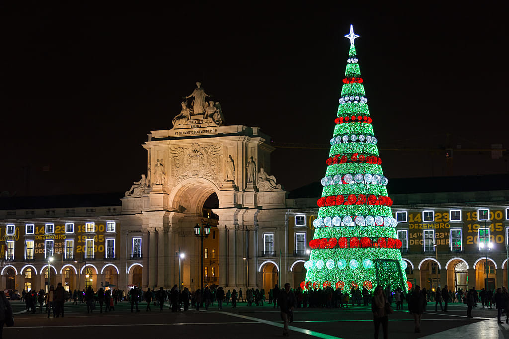 Lisbon square during the Christmas season in Portugal