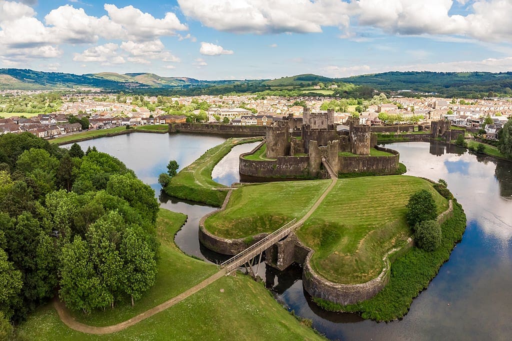 Caerphilly Castle in Wales, UK