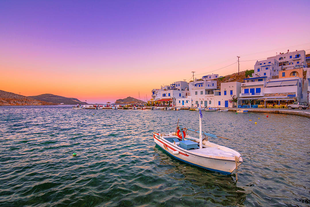 Tinos island at sunset, Greece.