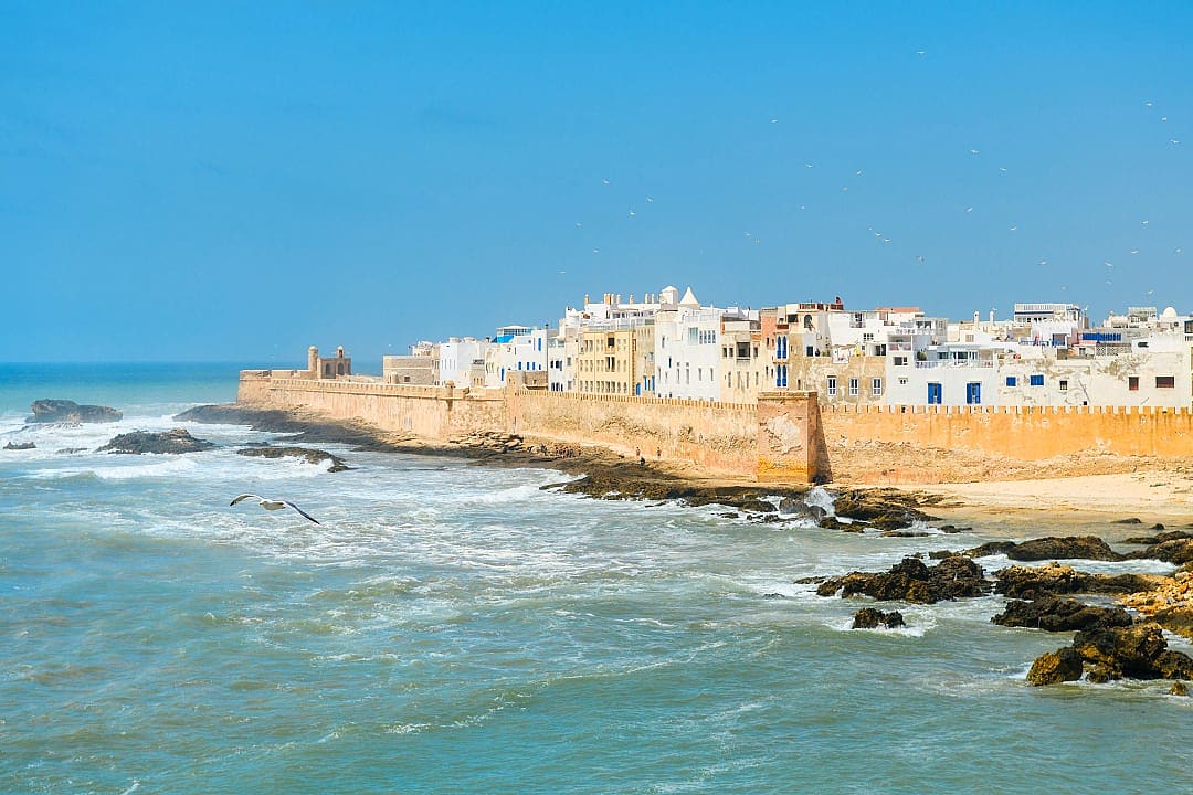 Waves lapping the coastline of Essaouira, Morocco