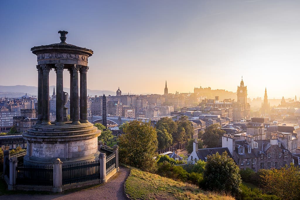 Edinburgh city from Calton hill in Scotland, UK