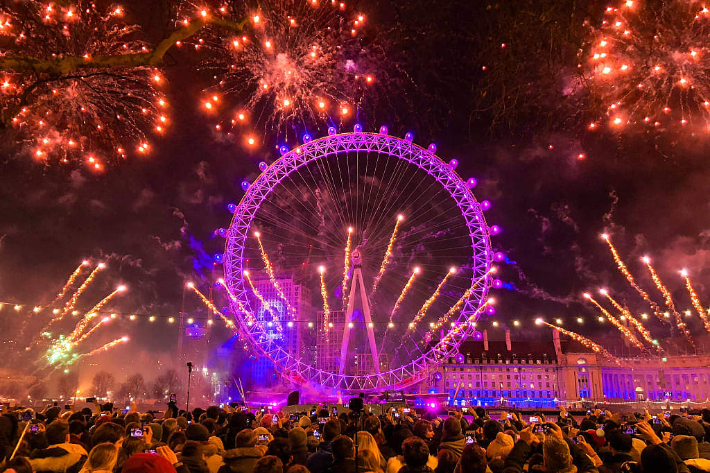 Fireworks on New Year's Eve in London, England
