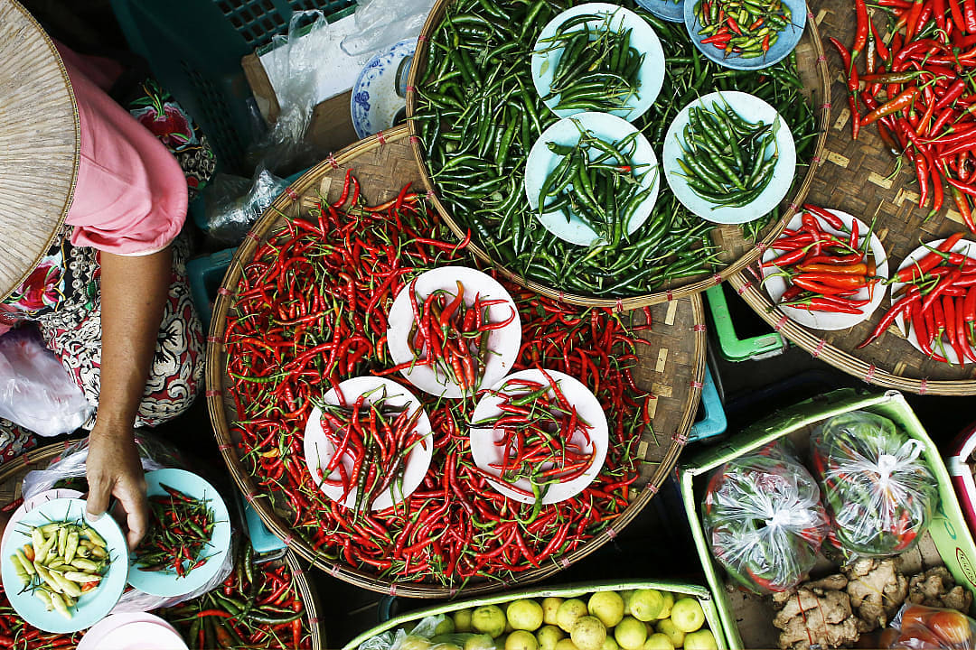 Peppers being sold at a market in Vietnam