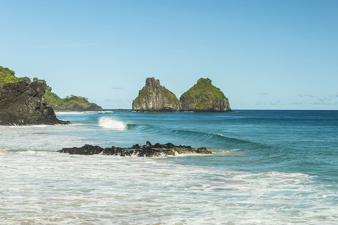 Two Brothers Hill on the beach, Fernando de Noronha, Brazil.